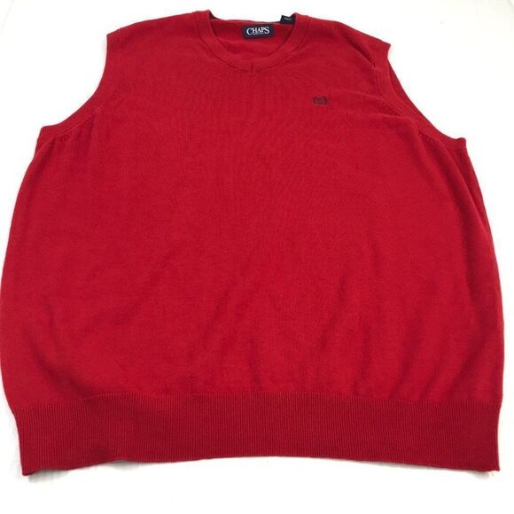 Chaps Ralph Lauren Mens Sweater Vest Red V-Neck Sleeveless Cotton Pullover XL - Picture 2 of 11